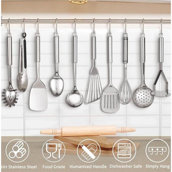 11pcs Stainless Steel Cooking Utensils Set with Holder- Silver - Picture 3 of 5